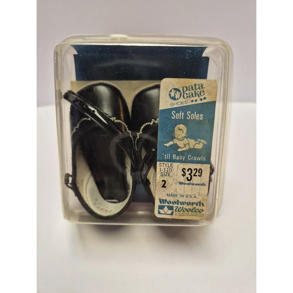 Antique Baby Shoes Pata cake In Package With Receipt Woolworth size 2